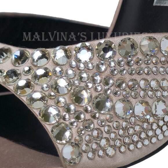 GUCCI SHOES CRYSTAL EMBELLISHED SATIN HIGH HEEL SANDALS sz 39 9 - Picture 10 of 15